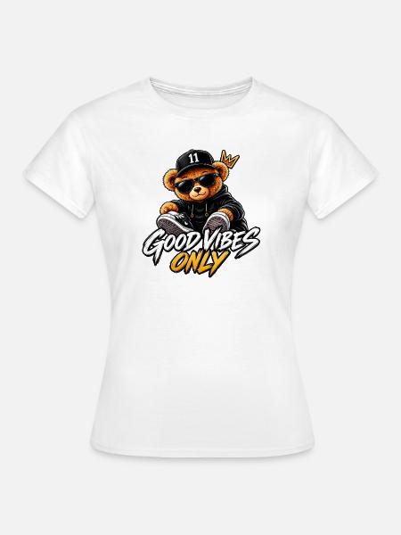 Gute Vibes Teddybär Krone Hoodie - Frauen T-Shirt - Weiß