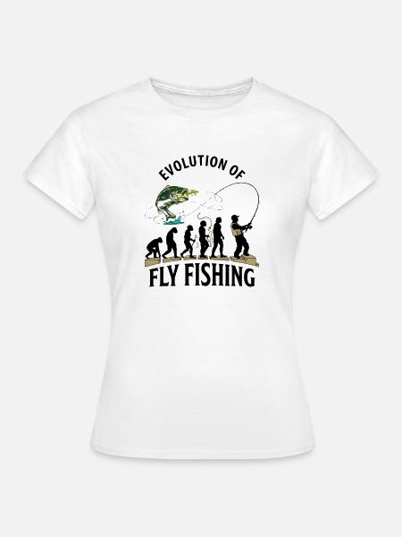Evolution Fliegenfischerhumor - Frauen T-Shirt - Weiß