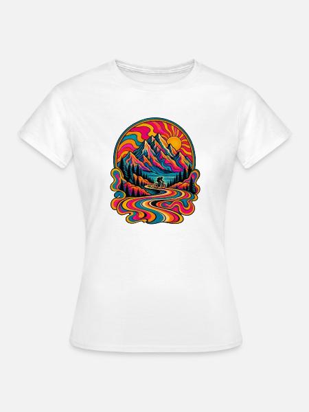 Psychedelische Berglandschaft Radfahrt 70er retro - Frauen T-Shirt - Weiß