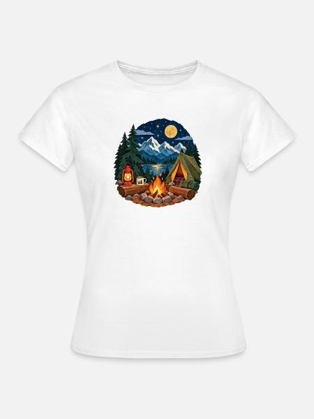 Mondnacht am Lagerfeuer - Frauen T-Shirt - Weiß