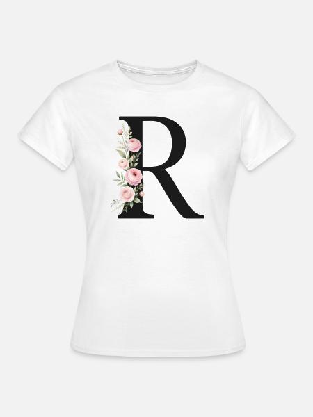 R Buchstabe Monogram Floral - Frauen T-Shirt - Weiß