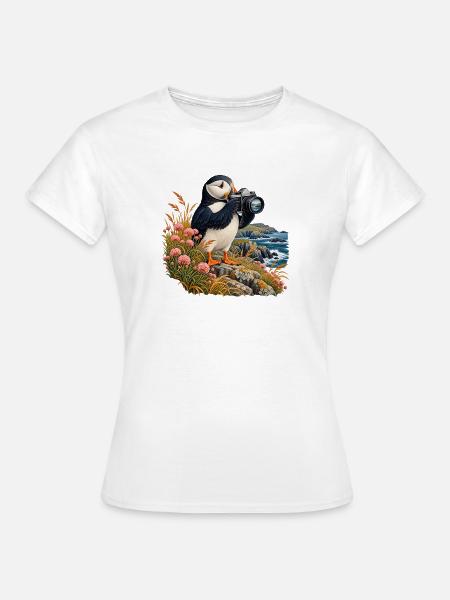 Papageitaucher mit Analogkamera - Frauen T-Shirt - Weiß