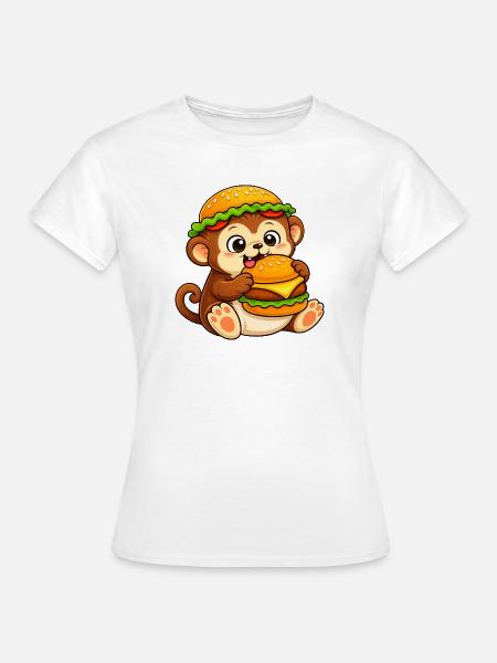 Schimpanse mit Cheeseburger Fast Food - Frauen T-Shirt - Weiß