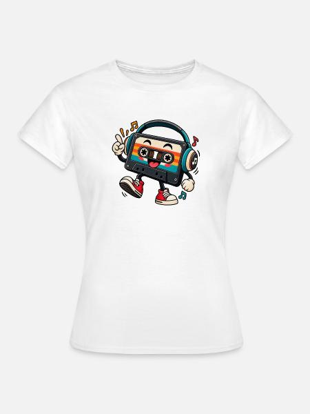 Retro Kassette mit Kopfhörern - Frauen T-Shirt - Weiß