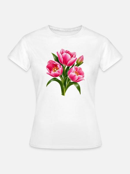 Pink Tulip Burst botanische Blüten - Frauen T-Shirt - Weiß