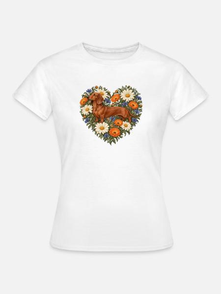 Dackel im Herz aus Wildblumen - Frauen T-Shirt - Weiß