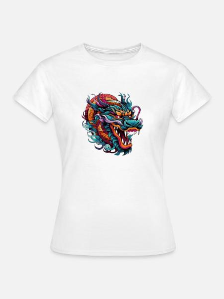 Farbenfroher Drachenkopf Neonstil - Frauen T-Shirt - Weiß