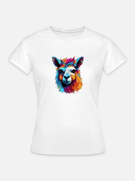 Bunter Llama Popart Muster - Frauen T-Shirt - Weiß