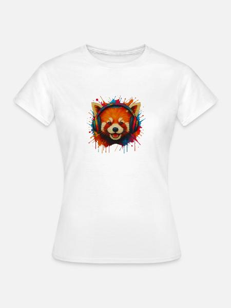 Roter panda mit bunten Kopfhörern - Frauen T-Shirt - Weiß
