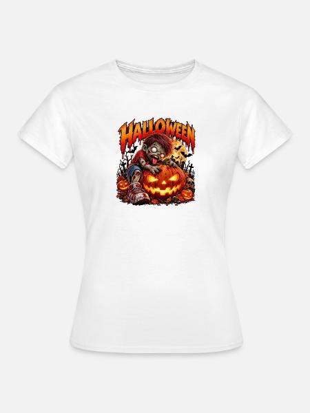 Zombie-Kind am Halloween-Pumpkin - Frauen T-Shirt - Weiß