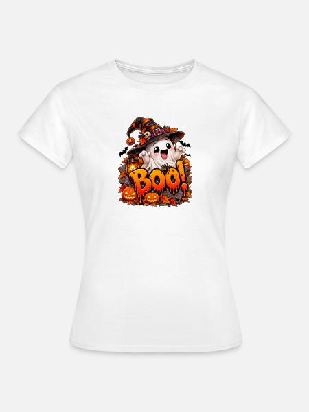 Boo Halloween Geist mit Kürbissen - Frauen T-Shirt - Weiß