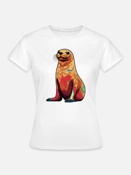 Bunter Seelöwen-Illustration - Frauen T-Shirt - Weiß