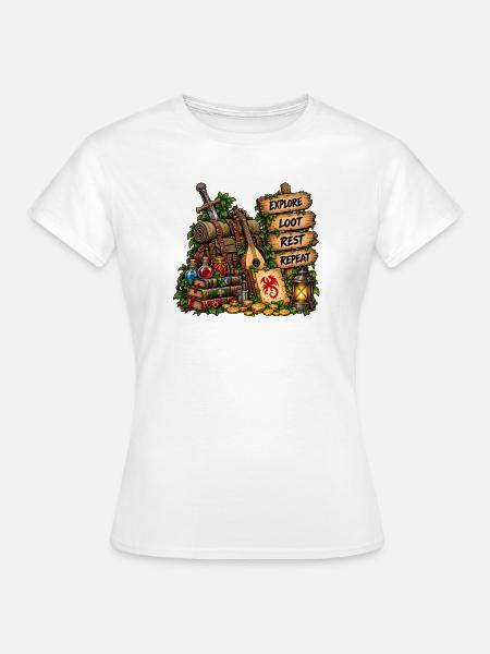 Abenteuer Loot Rast Wiederholen - Frauen T-Shirt - Weiß