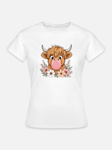 Süße Highland Kuh mit Kaugummi - Frauen T-Shirt - Weiß