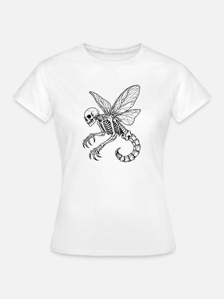 Geflügeltes Skelettskorpion – Gotische Kreatur - Frauen T-Shirt - Weiß