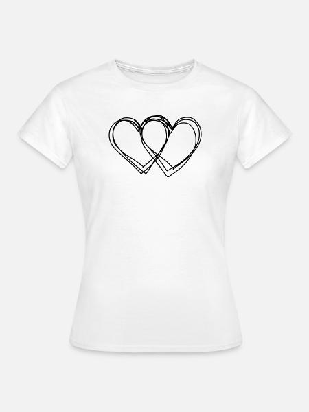 Doppelherz handgezeichnet - Frauen T-Shirt - Weiß