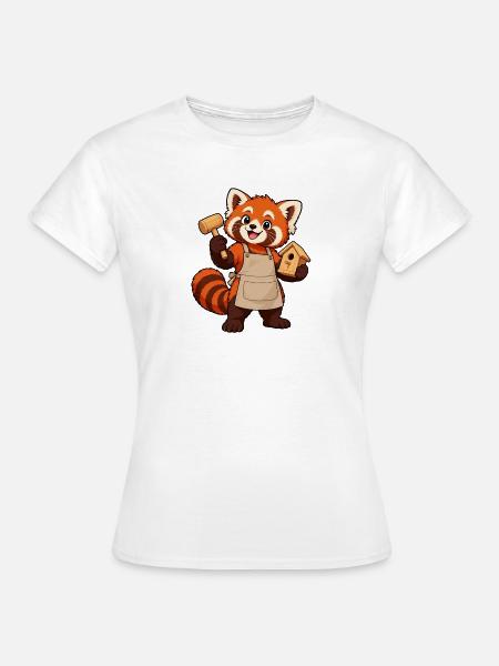 Holzbearbeitung Rotpanda mit Vogelhaus - Frauen T-Shirt - Weiß