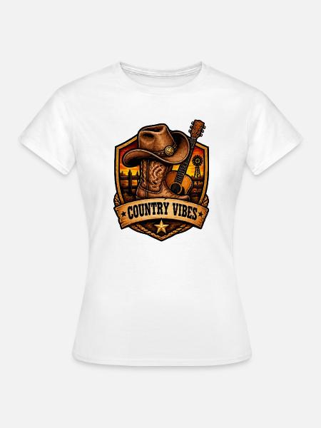 Country Vibes Western Sunset Shield - Frauen T-Shirt - Weiß