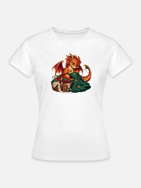 Strickender Drache mit Wolle - Frauen T-Shirt - Weiß