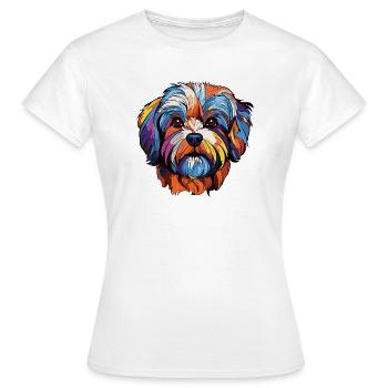 Bunter Hund Kopf Kunst - Frauen T-Shirt - Weiß - Vorne - AI Model Female 172 dark (172cm)