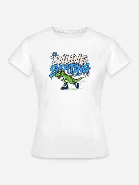 Inline Skating Dino auf Inlinern - Frauen T-Shirt - Weiß