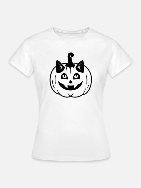 Halloween Katze Kürbiskopf - Schwarz - Frauen T-Shirt - Weiß
