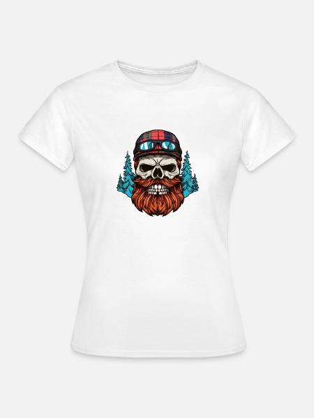 Skull Rider: Waldbart-Motorrad-Design - Frauen T-Shirt - Weiß