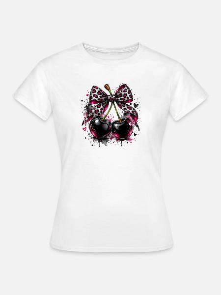 Kirschen mit Leopardenmuster - Frauen T-Shirt - Weiß