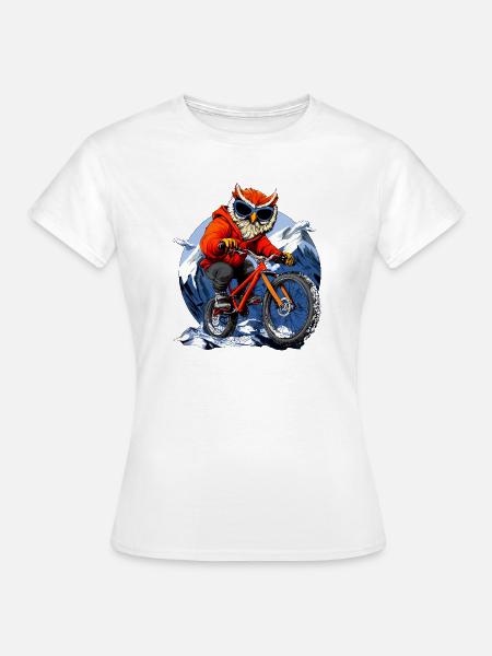 Eulen Mountainbiker / Bike Eule - Frauen T-Shirt - Weiß