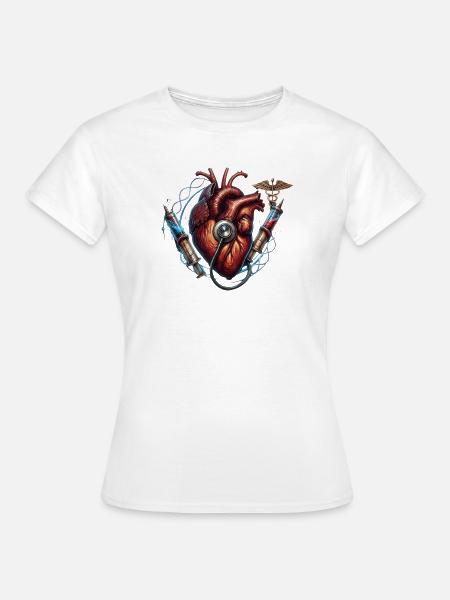 Herzfrequenz Kunst: Stethoskop Nadeln - Frauen T-Shirt - Weiß