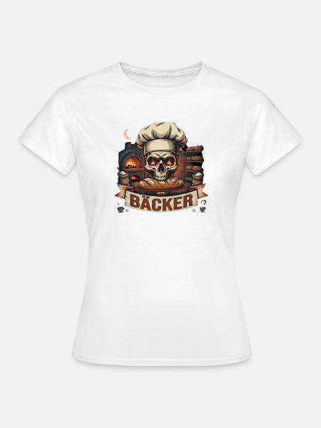 Totenkopf Bäcker Motiv - Frauen T-Shirt - Weiß