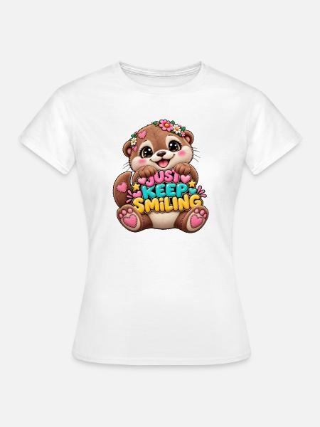 Keep Smiling Bär mit Blumenkranz - Frauen T-Shirt - Weiß