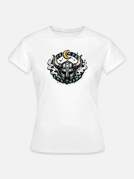Mondhorn Viking Helm Runen - Frauen T-Shirt - Weiß