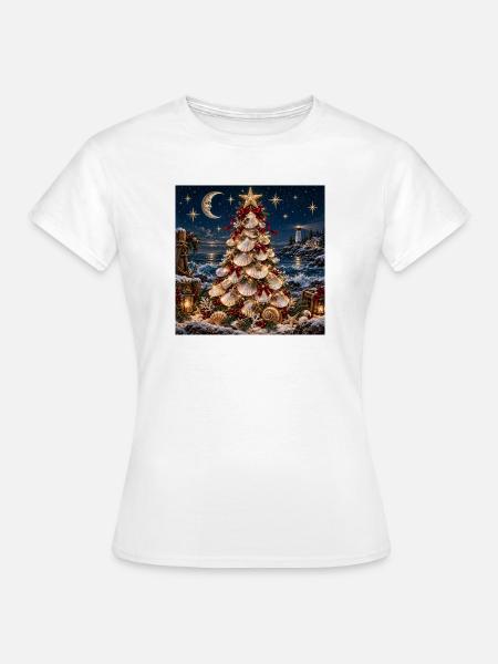 Muschel-Weihnachtsbaum am Meer - Frauen T-Shirt - Weiß
