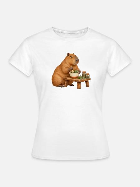 Capybara mischt Kräuter im Mörser - Frauen T-Shirt - Weiß