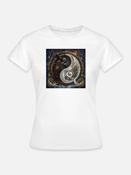 Steampunk Yin Yang Eule - Frauen T-Shirt - Weiß