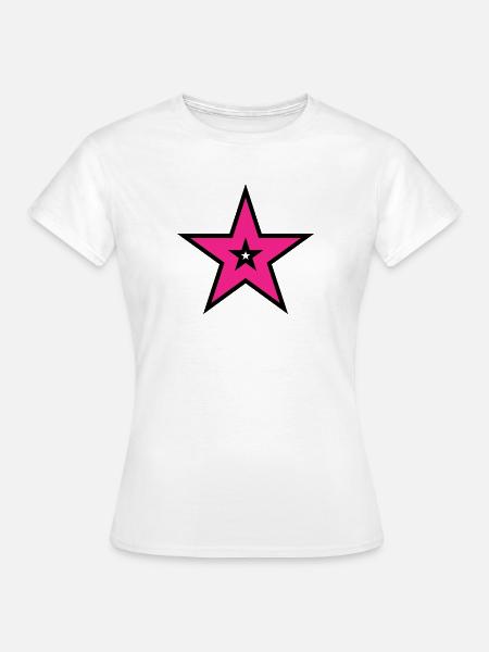 Pink Star auf Schwarz - Frauen T-Shirt - Weiß