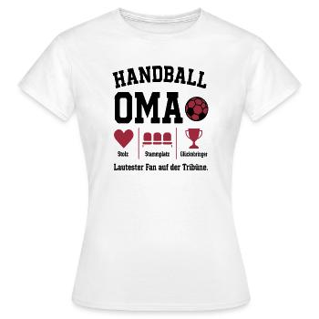 Fan Oma Handball – Stammplatz auf der Tribüne - Frauen T-Shirt - Weiß - Vorne - AI Model Female 172 dark (172cm)