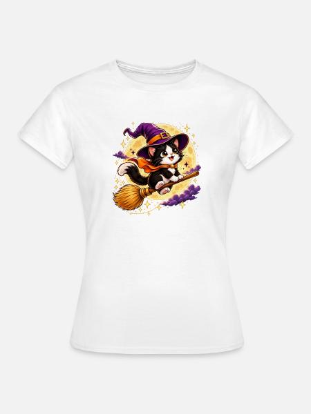 Hexen Katze im Mondschein Halloween - Frauen T-Shirt - Weiß