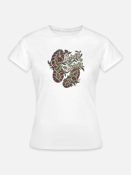 Schritt für Schritt – Laufmotiv - Frauen T-Shirt - Weiß