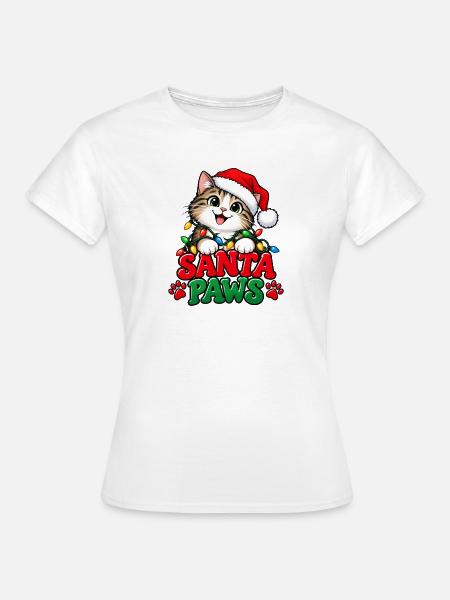 Santa Paws – Katze mit Weihnachtsmütze - Frauen T-Shirt - Weiß