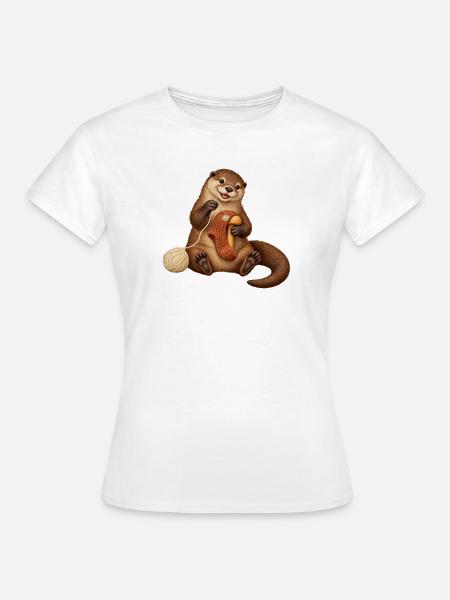 Otter stopft einen Wollsocken - Frauen T-Shirt - Weiß