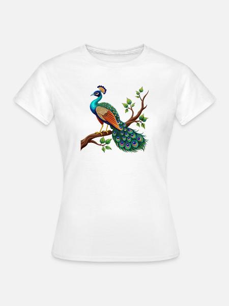 Einfacher Pfau auf Ast - Frauen T-Shirt - Weiß