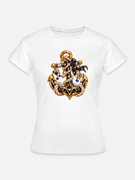 Goldener Anker mit Seil und Schmuck - Frauen T-Shirt - Weiß