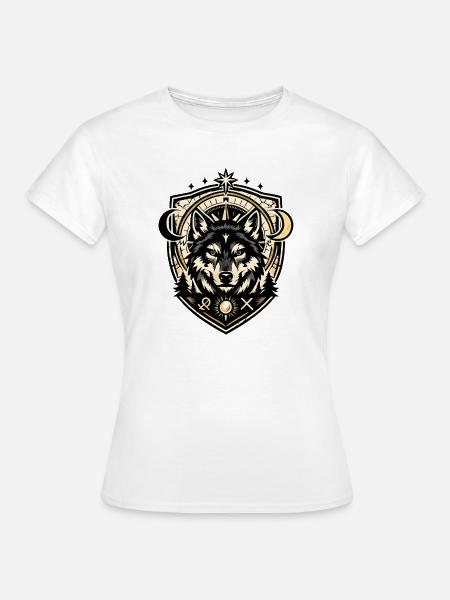 Wolf Crest Geometric Shield - Frauen T-Shirt - Weiß