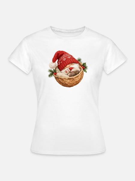 Schlafender Wichtel in der Walnuss  - Frauen T-Shirt - Weiß