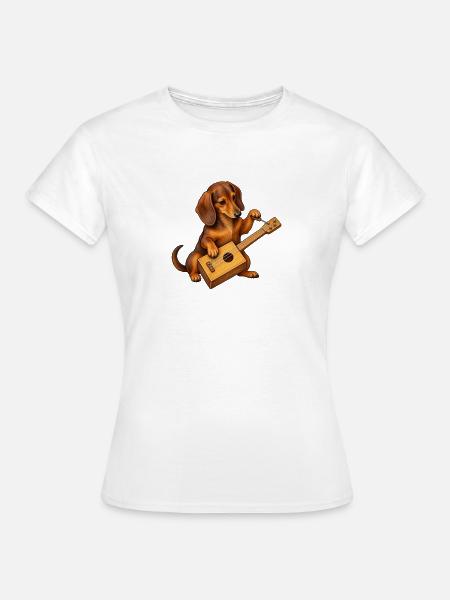 Dackel baut eine Kistengitarre - Frauen T-Shirt - Weiß