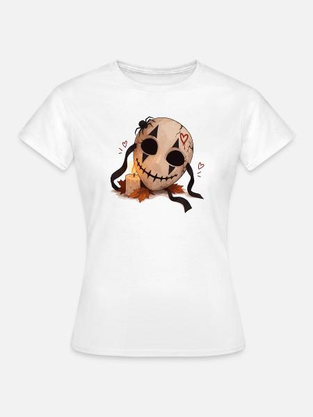 Gruselige Maske mit Kerze - Frauen T-Shirt - Weiß