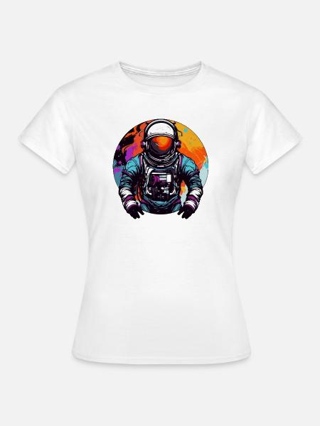 Astronaut im Weltall Bunt - Frauen T-Shirt - Weiß