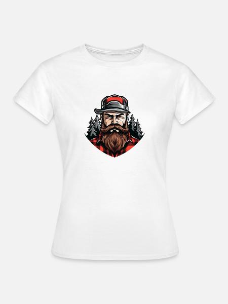 Holzfäller mit Bart und Wald - Frauen T-Shirt - Weiß